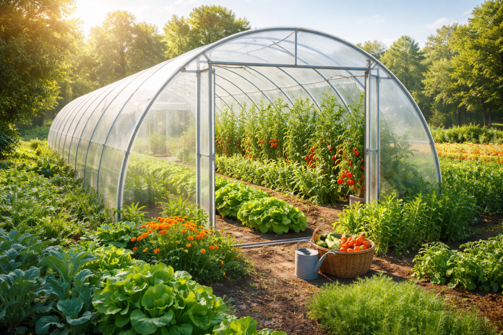Serre de jardin et récolte colorée